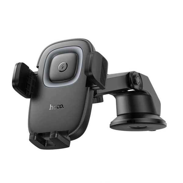 Автотримач для телефона HOCO HW32 Crown push-type wireless charging car holder (center console) Black Metal Gray