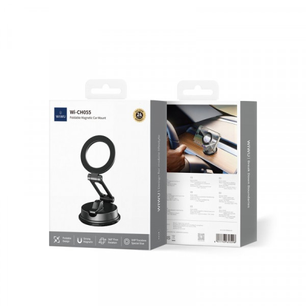 Автотримач для телефона WIWU Foldable Magnetic Car Mount Wi-CH055 Black (6977703653298)