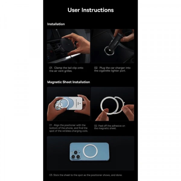 Автотримач для телефона з БЗП Basues CW01 Magnetic Wireless Charging Car Mount 40W Claw Edition Cluster Black (C40141000111-01)