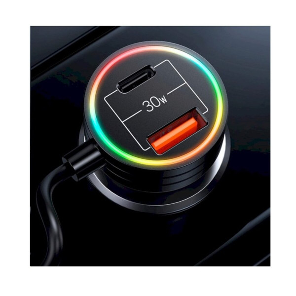 АЗП Usams US-CC167 C33 30W Car Charger With Spring Cable Black
