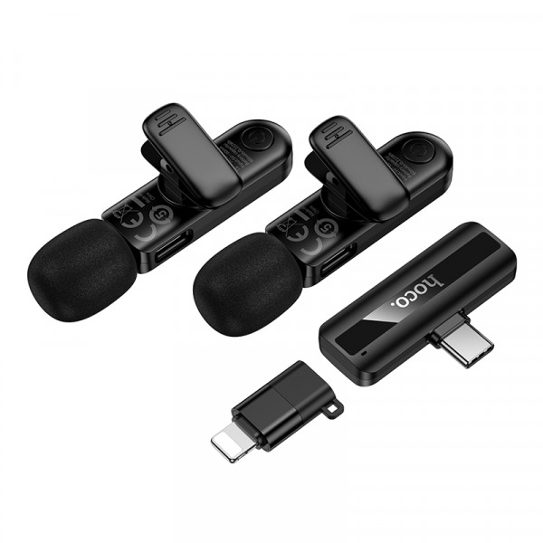 Бездротова мікрофонна система HOCO L20A Fair dual-mic wireless microphone(iP/Type-C) Black (6942007655507)
