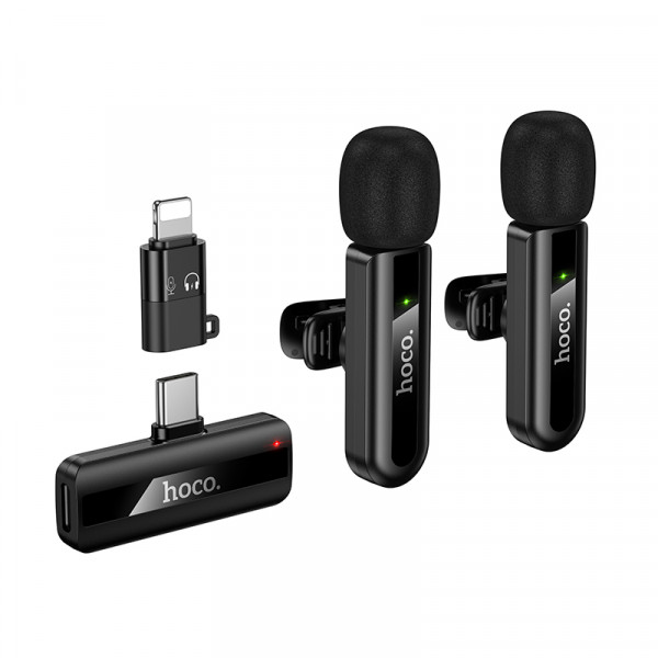 Бездротова мікрофонна система HOCO L20A Fair dual-mic wireless microphone(iP/Type-C) Black (6942007655507)