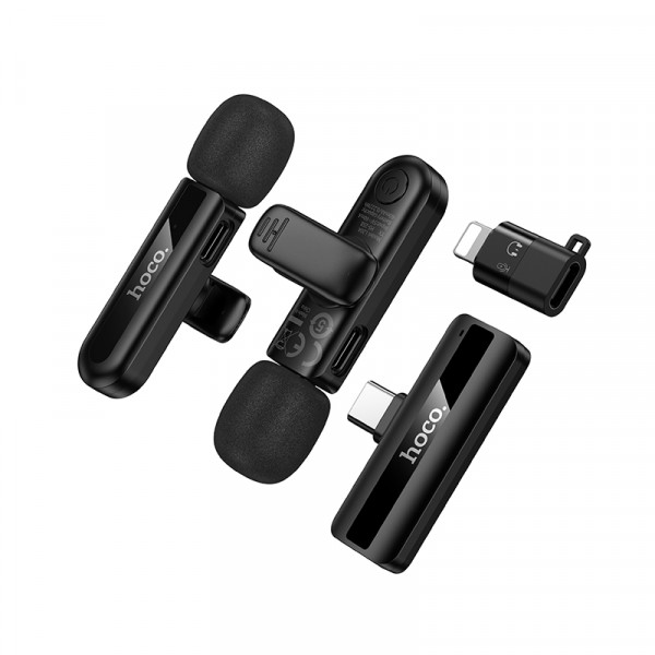 Бездротова мікрофонна система HOCO L20A Fair dual-mic wireless microphone(iP/Type-C) Black (6942007655507)