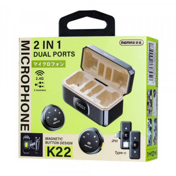Бездротова мікрофонна система REMAX K22 dual-mic (iP/Type-C) Tarnish (6954851255567)