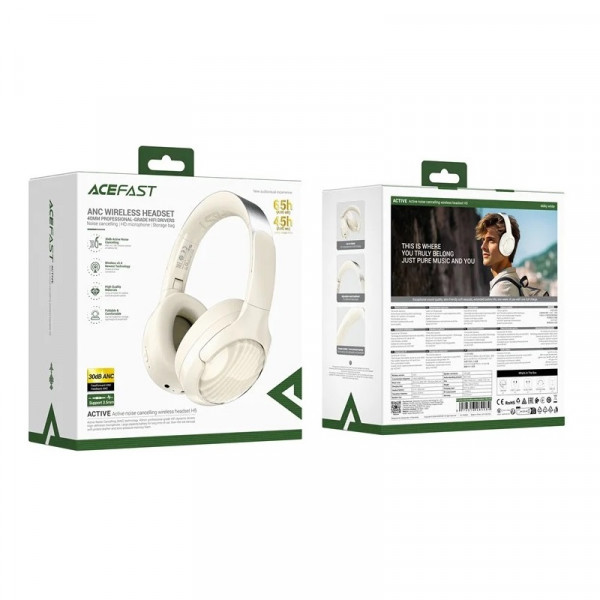 Бездротові навушники ACEFAST H5 active noise cancelling wireless headset Milky White