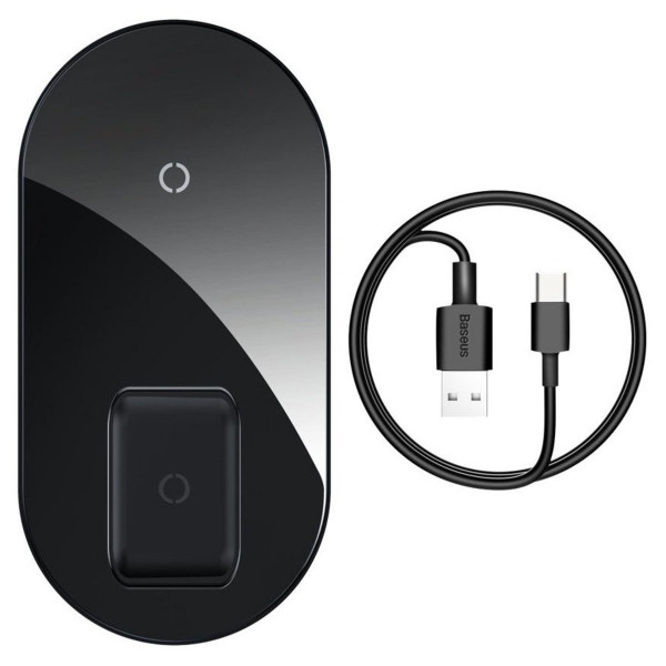 Бездротовий зарядний пристрій Baseus Simple 2in1 Wireless Charger Turbo Edition 24W（with 12V Charger）(EU)（Qi）Black