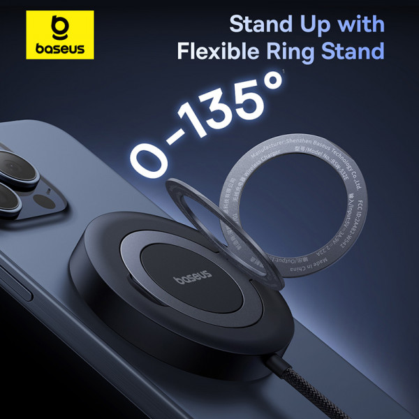 Бездротовий зарядний пристрій Baseus Simple Mini4 Magnetic Wireless Charging Stand Qi2 15W Universal Explorer Edition Cosmic Black (P10273300121-01)