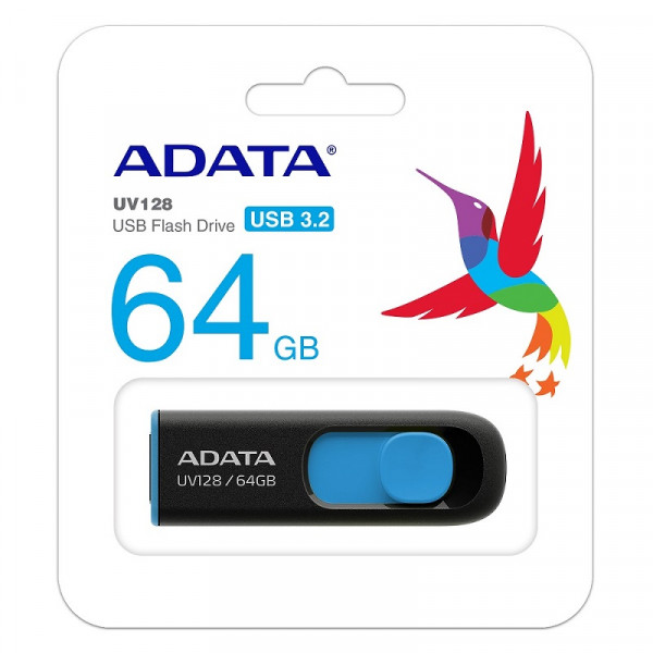 Флеш-накопичувач ADATA USB 3.2 UV 128 64Gb Black/Blue (AUV128-64G-RBE)