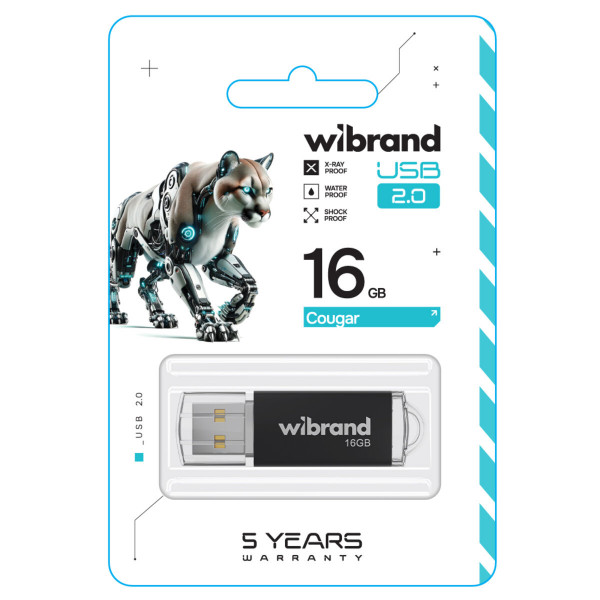 Флеш-накопичувач Wibrand USB 2.0 Cougar 16Gb Black