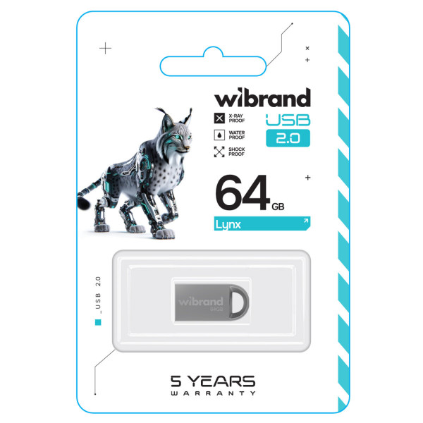 Флеш-накопичувач Wibrand USB 2.0 Lynx 64Gb Silver