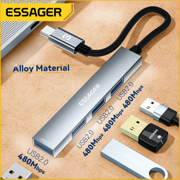 Хаб Essager Fengyang 4 in 1 Splitter (Type-C port) grey (EHBC04-FY0G-P)