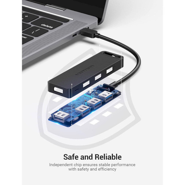 Хаб Vention Type-C to 4-Port USB 3.0 Hub with Power Supply Чорний 0.5M ABS Type