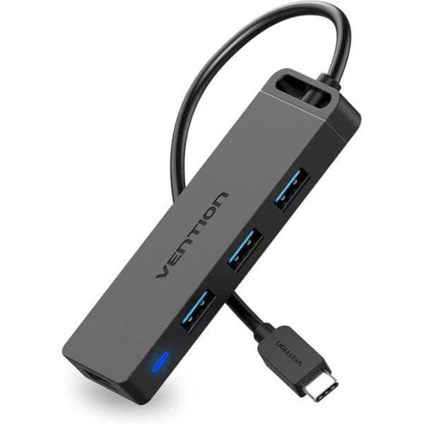 Хаб Vention Type-C to 4-Port USB 3.0 Hub with Power Supply Чорний 0.5M ABS Type