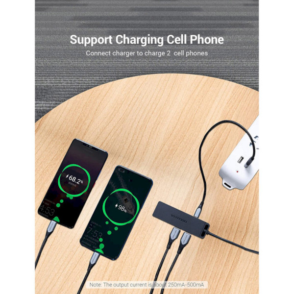 Хаб Vention Type-C to 4-Port USB 3.0 Hub with Power Supply Чорний 0.5M ABS Type