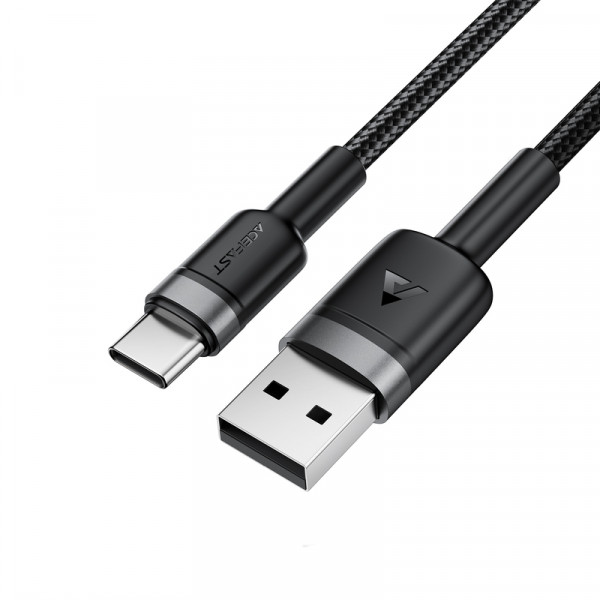 Кабель ACEFAST C22-04, USB to Type-C, 3A, 1.2m, Nylon Braid, Aluminum Alloy + TPE connectors, Black (6974316285144)