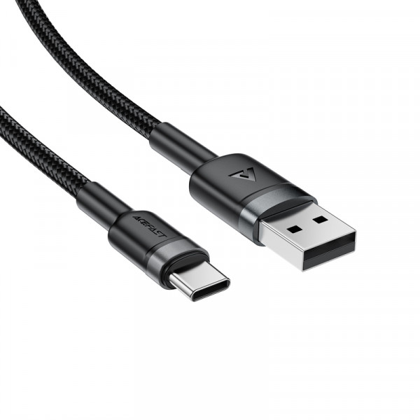 Кабель ACEFAST C22-04, USB to Type-C, 3A, 1.2m, Nylon Braid, Aluminum Alloy + TPE connectors, Black (6974316285144)
