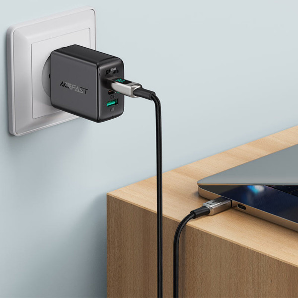 Кабель ACEFAST C6-01 Type-C to iP, 3A, 30W, 1.2m, nylon, zinc connectors, Чорний