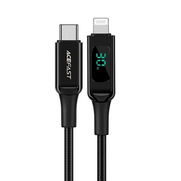 Кабель ACEFAST C6-01 Type-C to iP, 3A, 30W, 1.2m, nylon, zinc connectors, Чорний
