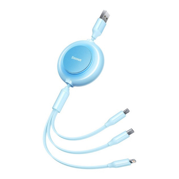 Кабель Baseus Bright Mirror 2 Series Retractable 3-in-1 Fast Charging Data Cable USB to M+L+C 3.5A 1.1m Sky Blue