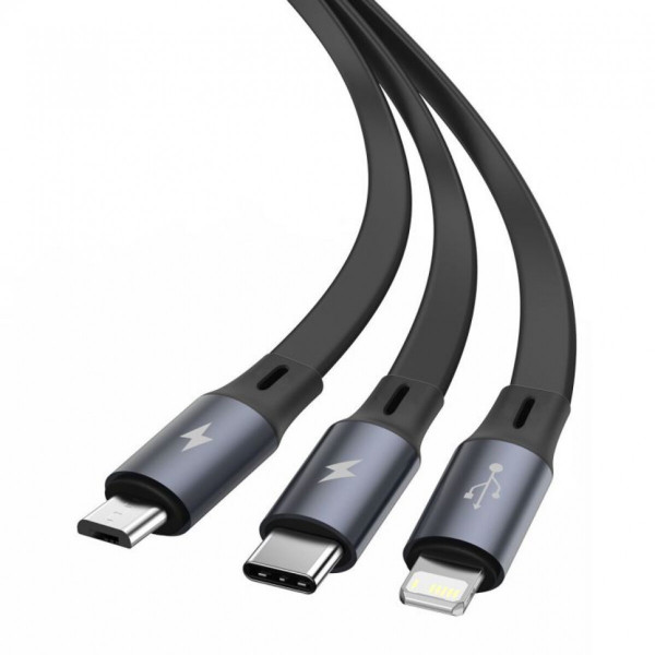 Кабель Baseus Bright Mirror One-for-three Retractable Data Cable USB to M+L+C 3.5A 1.2m Black
