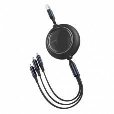 Кабель Baseus Bright Mirror One-for-three Retractable Data Cable USB to M+L+C 3.5A 1.2m Чорний