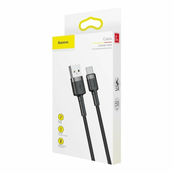 Кабель Baseus Cafule Cable USB For Type-C 3A 2m Gray+Black