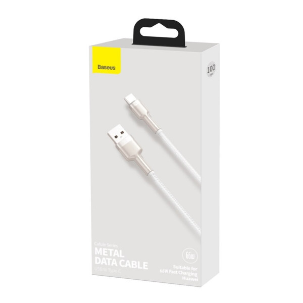Кабель Baseus Cafule Series Metal Data Cable USB to Type-C 66W 1m White