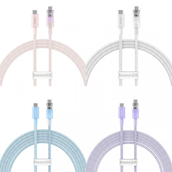 Кабель Baseus Explorer Series Fast Charging Cable with Smart Temperature Control Type-C to Type-C 100W 2m Baby Pink