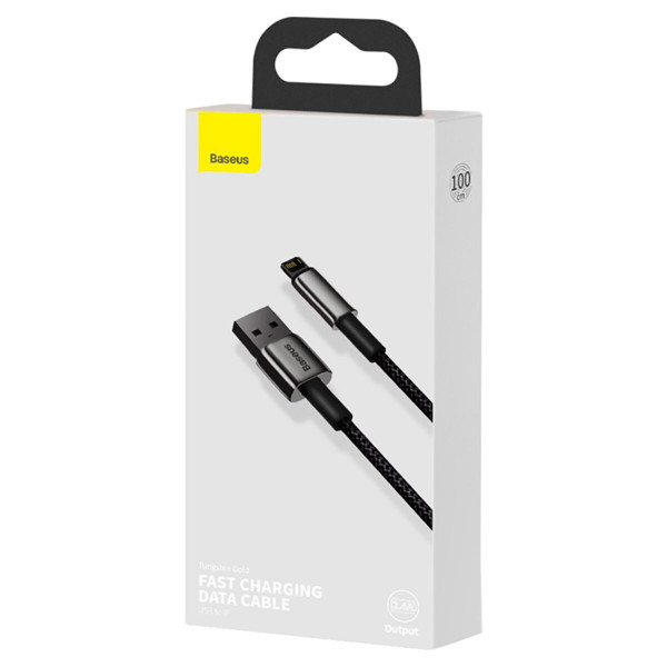 Кабель Baseus Tungsten Gold Fast Charging Data Cable USB to iP 2.4A 1m Black