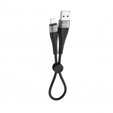 Кабель BOROFONE BX32 USB to iP 2.4A, 0.25m, nylon, aluminum+TPE connectors, Чорний