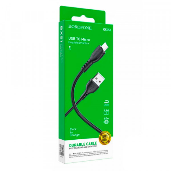 Кабель BOROFONE BX51 Triumph Micro-USB 1m 2.4A Чорний