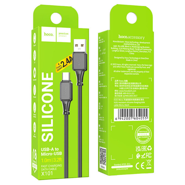Кабель HOCO X101 Assistant silicone charging data cable Micro Black