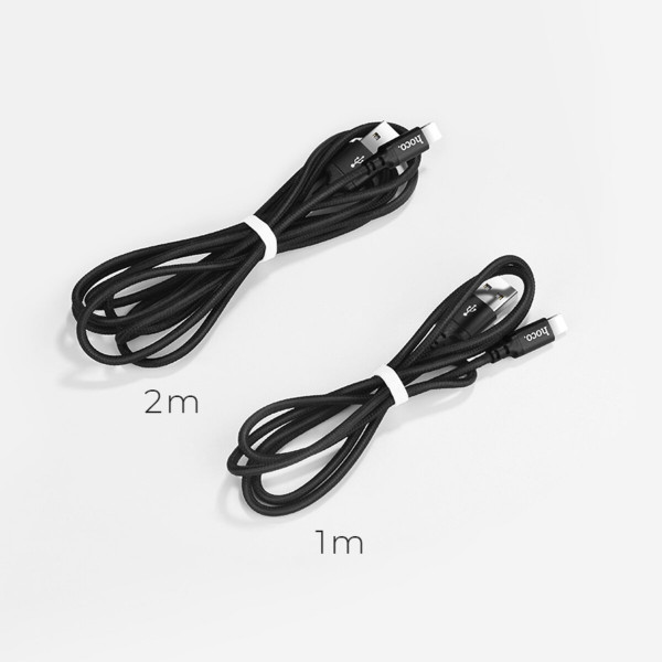 Кабель HOCO X14 USB to iP 2A, 2m, nylon, aluminum connectors, Black