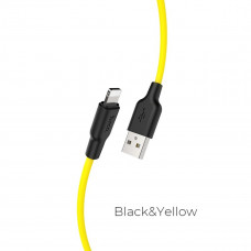 Кабель HOCO X21 Plus USB to iP 2.4A, 1m, silicone, silicone connectors, Чорний+Жовтий