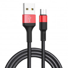 Кабель HOCO X26 USB to Micro 2A, 18W 1m, nylon, aluminum connectors, Чорний+Червоний
