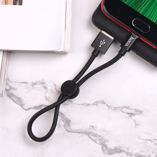 Кабель HOCO X35 USB to Micro 2.4A, 0.25m, nylon, aluminum connectors, Black