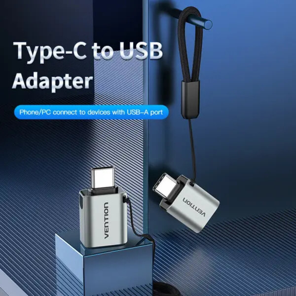 Кабель-перехiдник Vention USB-C Male to USB 3.0 Female OTG Adapter Gray Aluminum Alloy Type (CDQH0)