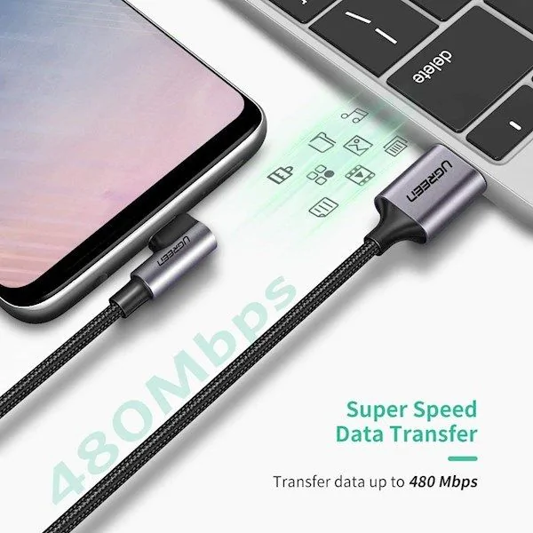 Кабель UGREEN US284 Right Angle USB-A to USB-C Cable 1m (Space Gray) (UGR-50941) (UGR-50941)