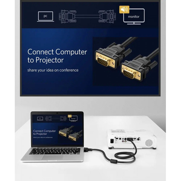 Кабель UGREEN VG101 VGA Male to Male Cable 1m (Чорний)(UGR-11673)