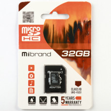 Карта пам'яті microSDHC (UHS-1 U3) Mibrand 32Gb class 10 (adapter SD)