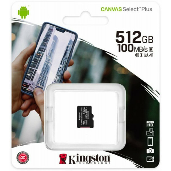 Карта пам'яті microSDXC (UHS-1) Kingston Canvas Select Plus 512Gb class 10 А1 (R-100MB/s)