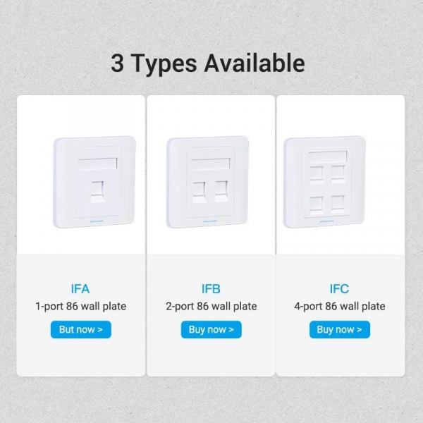 Мережева розетка Vention 1 Port keystone Jack Wall Plate Білий 86 Type (IFAW0)