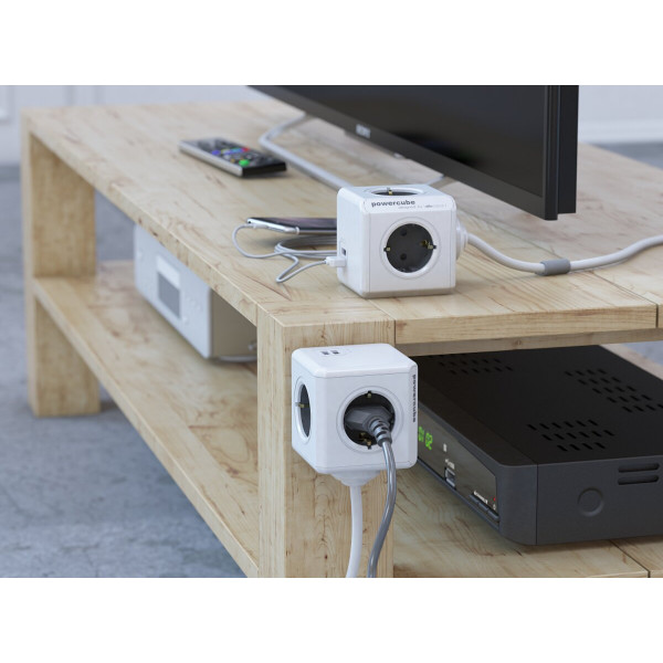 Мережевий подовжувач Allocacoc PowerCube Extended з заземленням 4 розетки 2 USB 1.5 м, сірий
