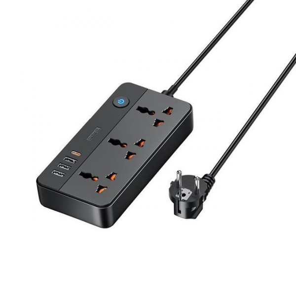 Мережевий подовжувач "REMAX Kiddy Series (1.5 m) 20W 3A1C 3-outlet Power Strip RP-U153" EU-Black (6954851237235)
