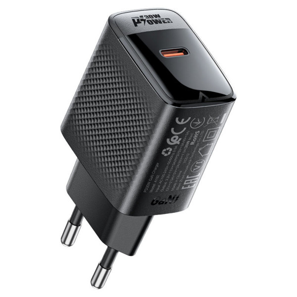 Мережевий зарядний пристрій ACEFAST A102 PD30W GaN single USB-C charger (EU) Чорний