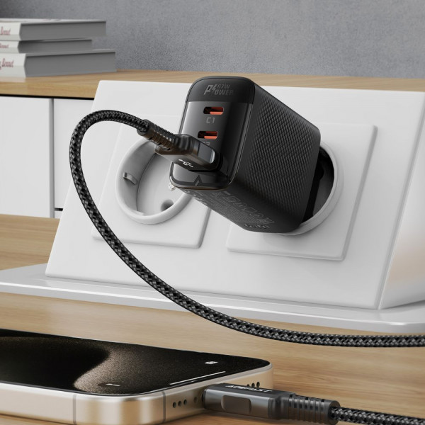 Мережевий зарядний пристрій ACEFAST A108 PD67W GaN (2*USB-C+USB-A) charger Black (6974316284048)