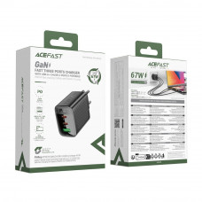 Мережевий зарядний пристрій ACEFAST A108 PD67W GaN (2*USB-C+USB-A) charger Black (6974316284048)