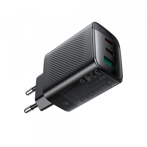 Мережевий зарядний пристрій ACEFAST A108 PD67W GaN (2*USB-C+USB-A) charger Black (6974316284048)