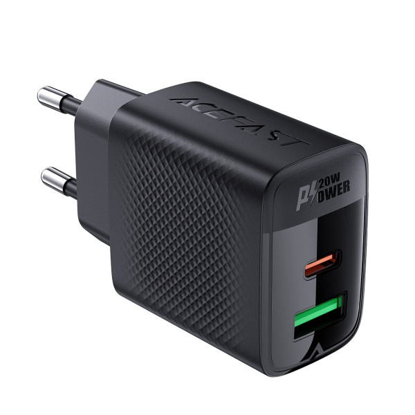 Мережевий зарядний пристрій ACEFAST A78 PD20W GaN (USB-A+USB-C) charger Чорний