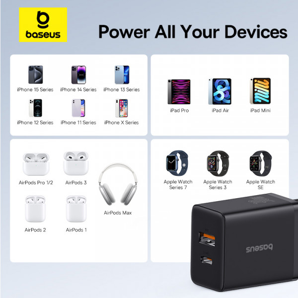 Мережевий зарядний пристрій Baseus Cube Fast Charger C+U 30W EU Cluster Black